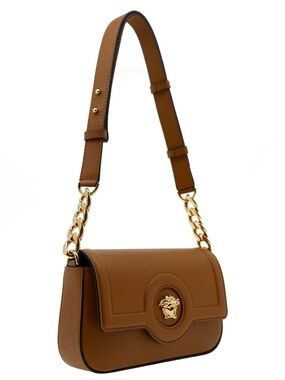 Versace Medusa Shoulder Bag Chain Detail Brown Leather New